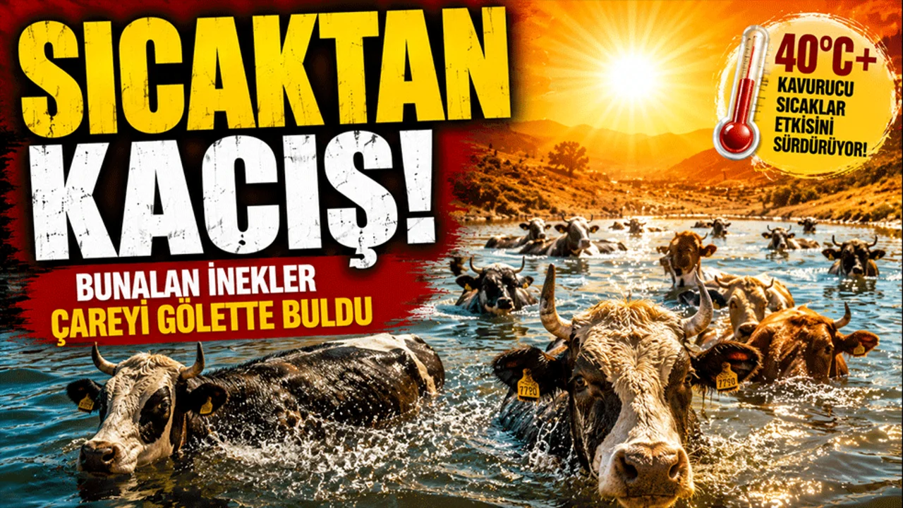 Sıcaktan kaçış! Bunalan inekler gölete koştu!