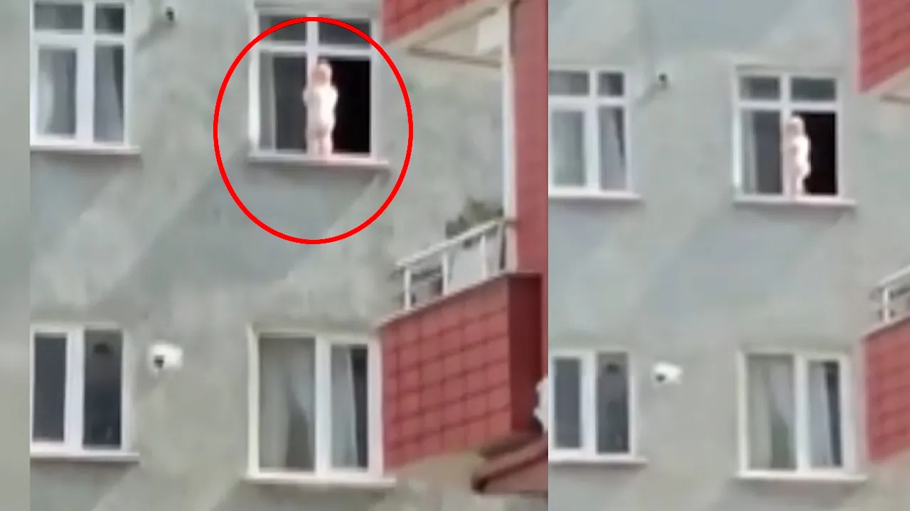 Nefes kesen anlar! 3. kattaki evin penceresinde yürüyen bebek yürekleri ağza getirdi