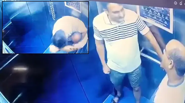 Eski apartman yöneticileri asansörde karşılaştı, yumruklar havada uçuştu! Olay anı saniye saniye kamerada