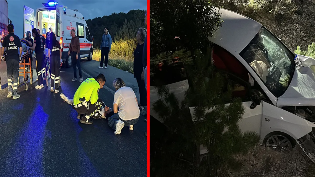Kütahya'da feci kaza! Otomobil ile motosiklet metrelerce yükseklikten şarampole yuvarlandı: 5 yaralı