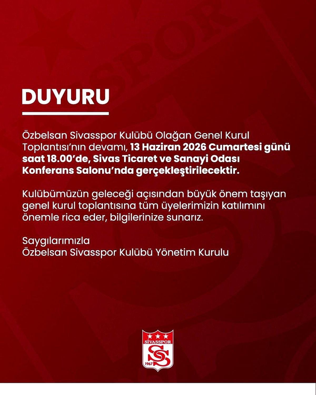 Sivasspor'da gözler yeniden genel kurula çevrildi