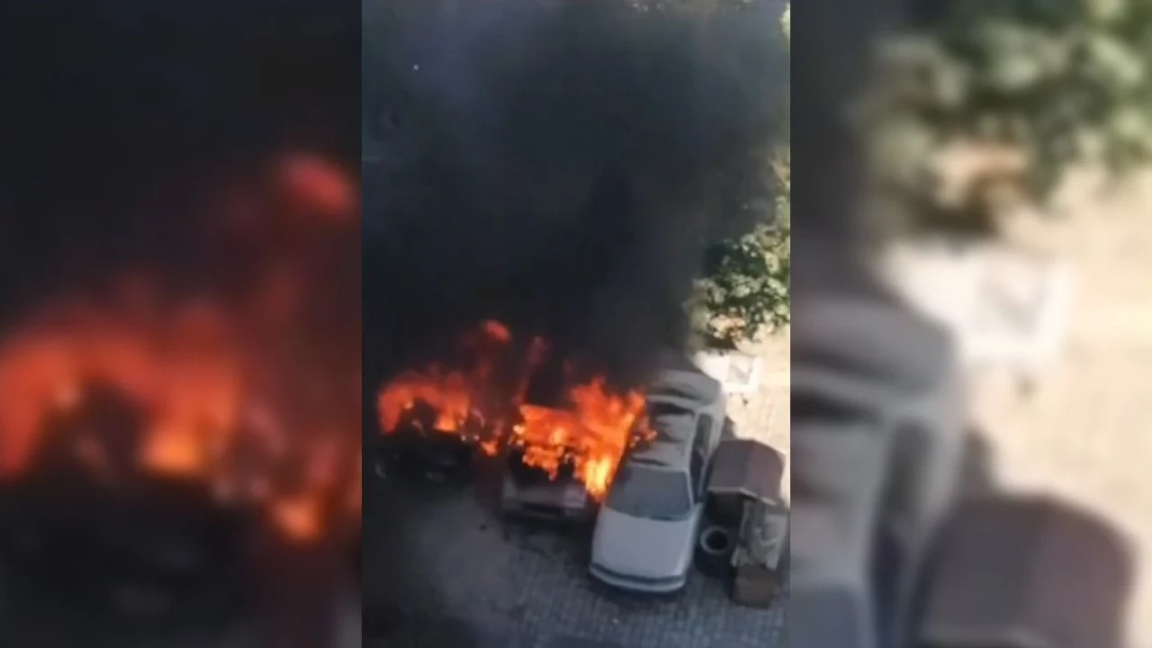 Park halindeki 3 otomobil alev alev yandı