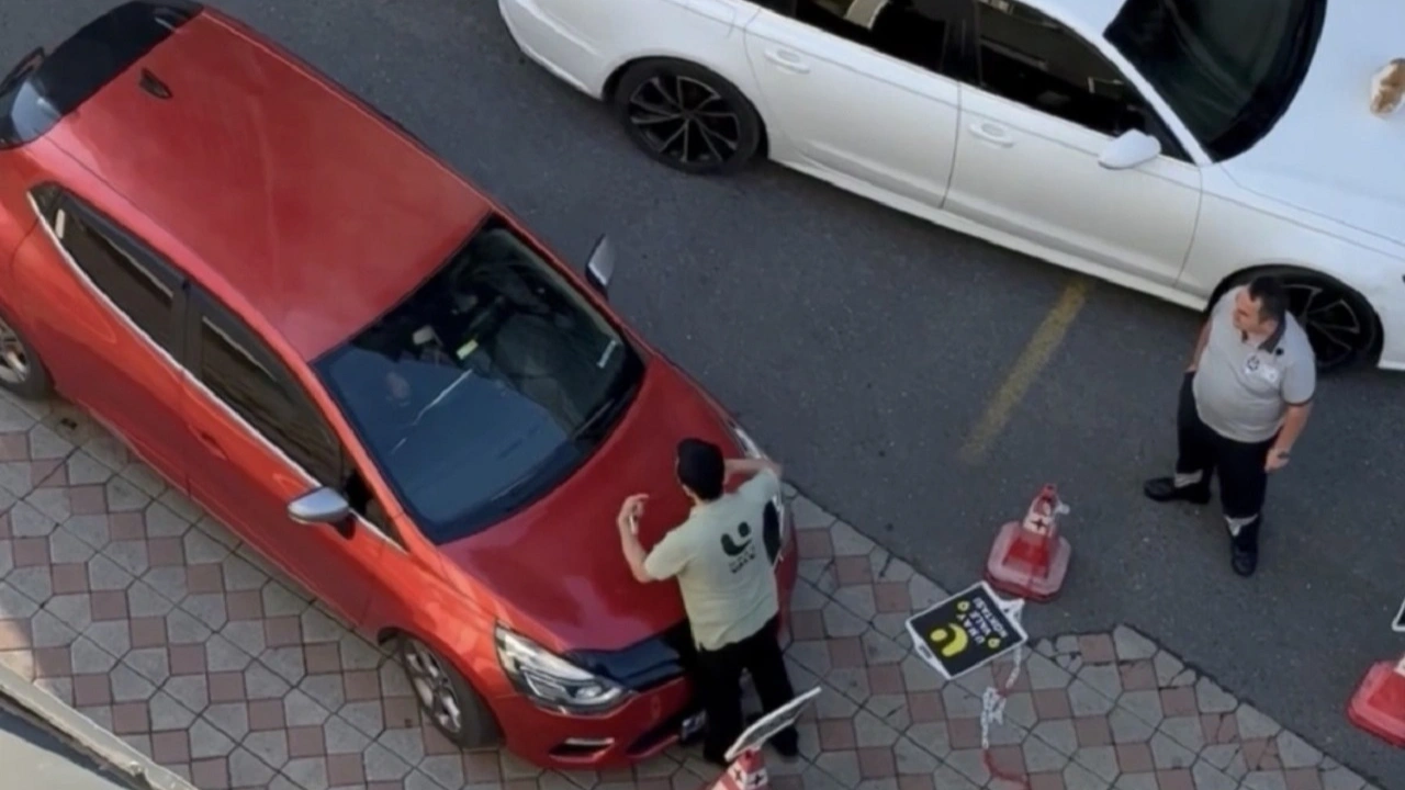 Ücret istenince aracını valenin üzerine sürdü! Otopark kavgası kamerada
