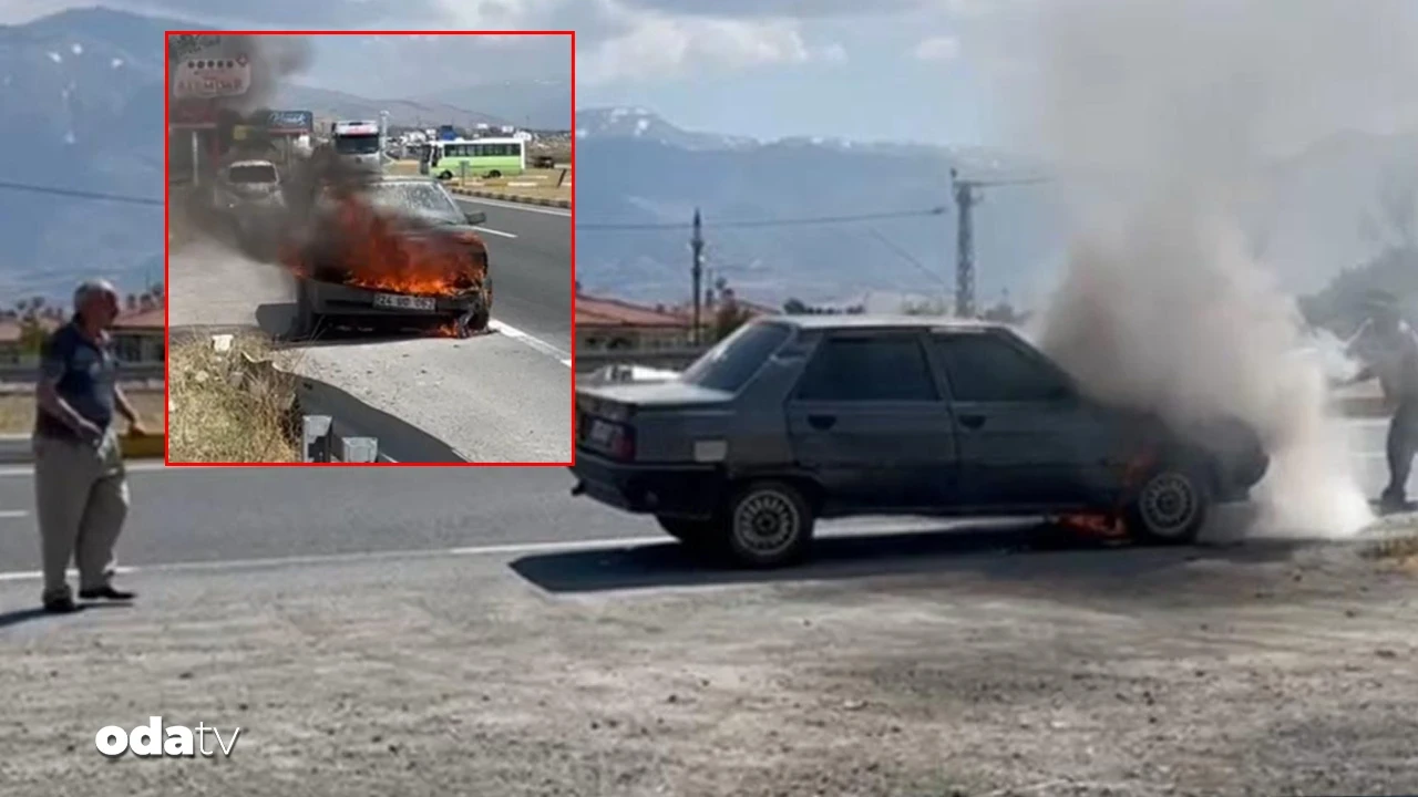 Otomobili cayır cayır yandı o ağzından sigarasını düşürmedi