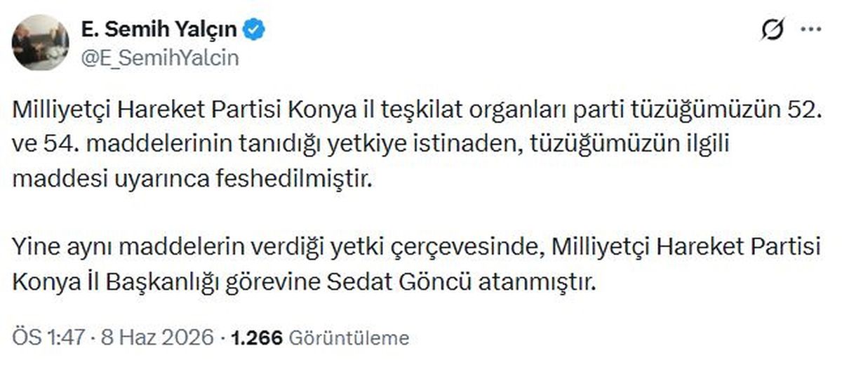 MHP Konya il teşkilatı feshedildi