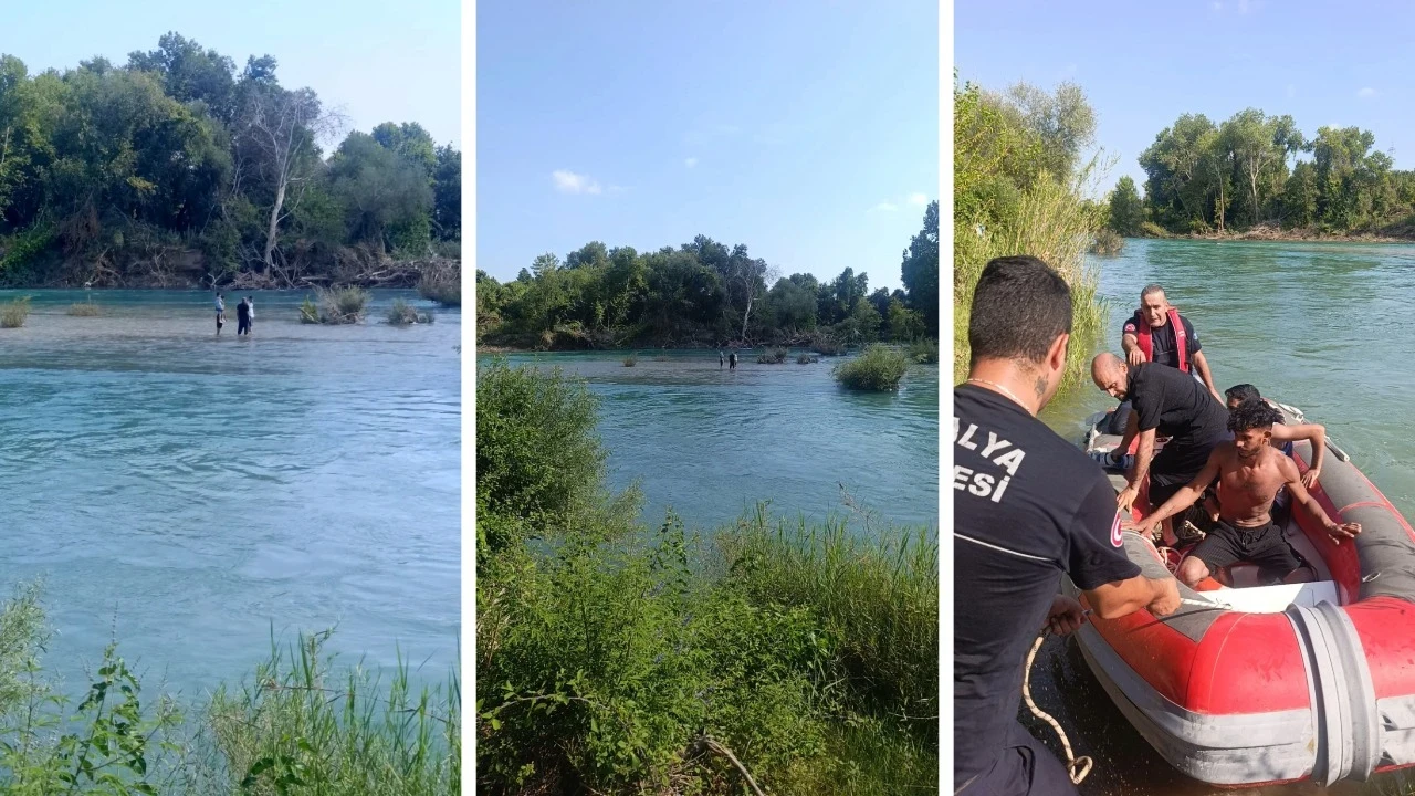 Manavgat Irmağı'nda mahsur kalan 4 kişi botla kurtarıldı