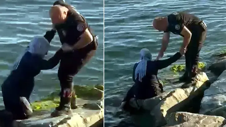 Avcılar'da kayalıklardan denize düştü, polisler kurtardı
