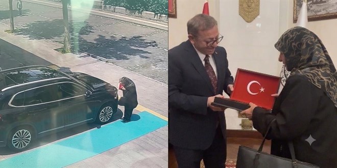Makam aracındaki bayrağı öptü, Vali Polat bayrak hediye etti