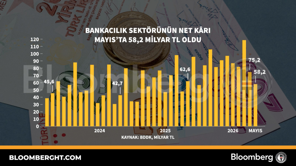 Bankacılık sektörünün net kârı Mayıs'ta 58,2 milyar TL oldu