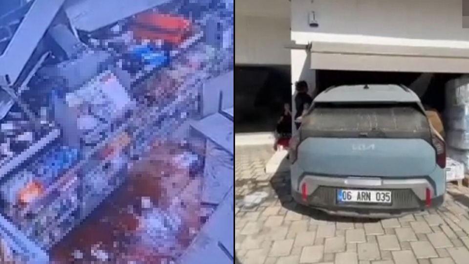 Otomobil markete daldı, vatandaşlar ölümden döndü. Olay anı kamerada