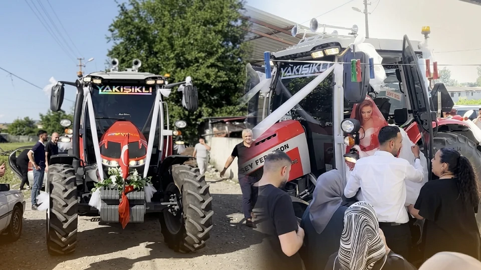 Bayraklarla donattı, kornaya bastı: Çiftçi damattan unutulmaz düğün sürprizi | Osmaniye'de traktör gelin arabası oldu: Avni ve Özden Doğan çiftinin mutlu günü