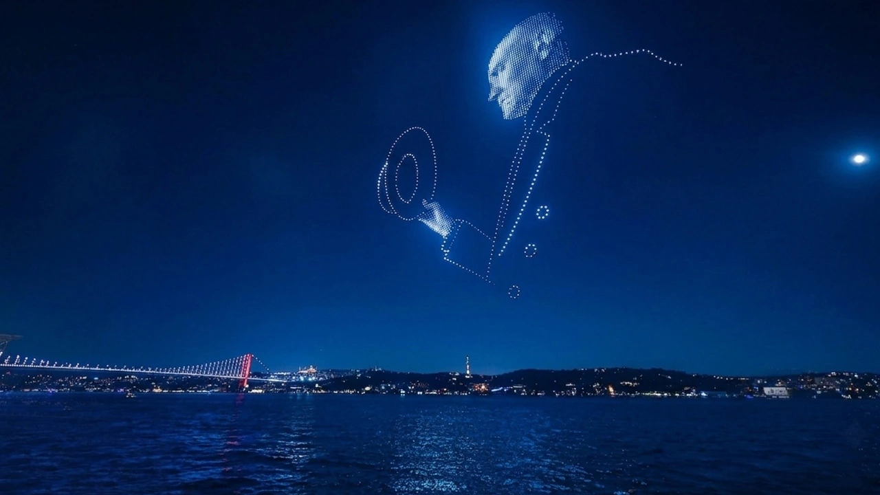İstanbul'da gözleri kamaştıran gösteri: Atatürk silueti İstanbul Boğazı'na yansıdı