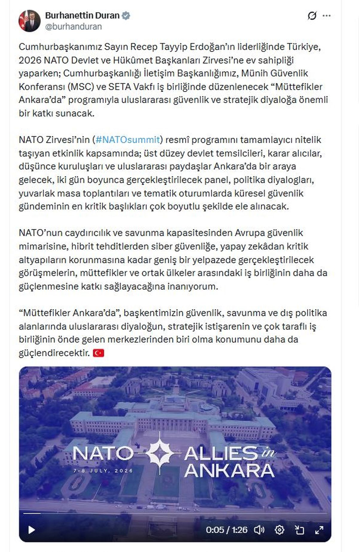 İletişim Başkanı Duran'dan 'Müttefikler Ankara'da paylaşımı