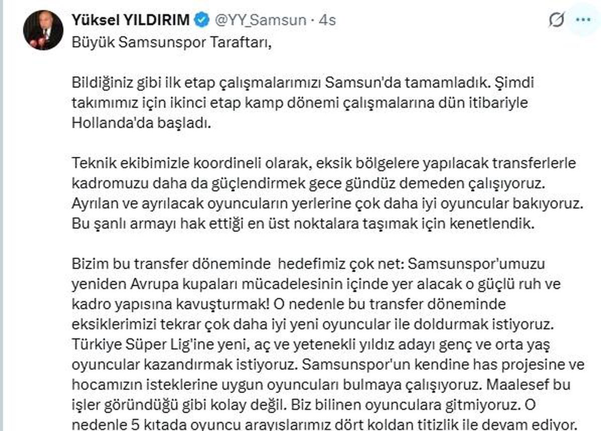 Yüksel Yıldırım: "Ayrılan oyuncuların yerine çok daha iyilerine bakıyoruz"