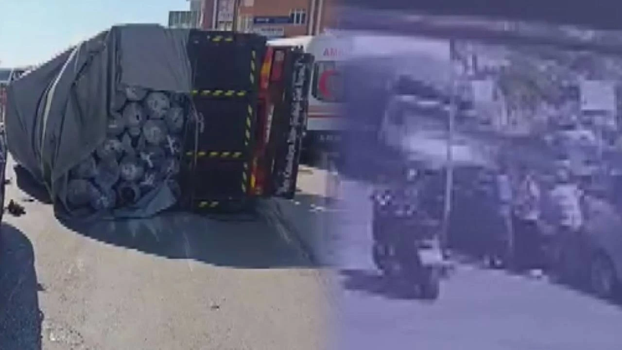 Tuzla’da korkutan kaza: Kontrolden çıkan kamyonet yola devrildi