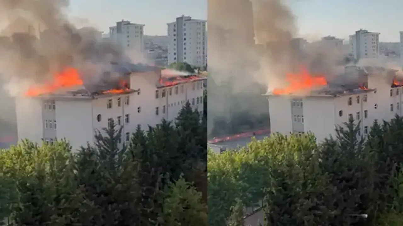 Beylikdüzü’nde ortaokulun çatısında yangın çıktı