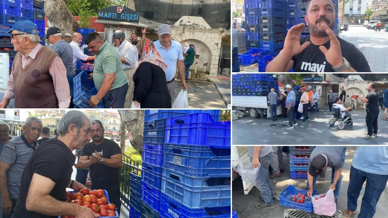 Halde alıcı bulamadığı 4 ton domatesi vatandaşlara ücretsiz dağıttı