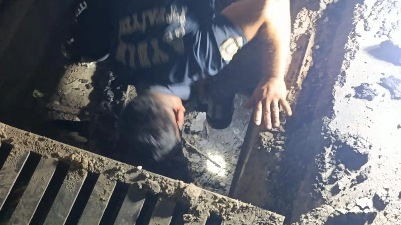 Mazgalda mahsur kalan yavru kedi 3 gün sonra kurtarıldı