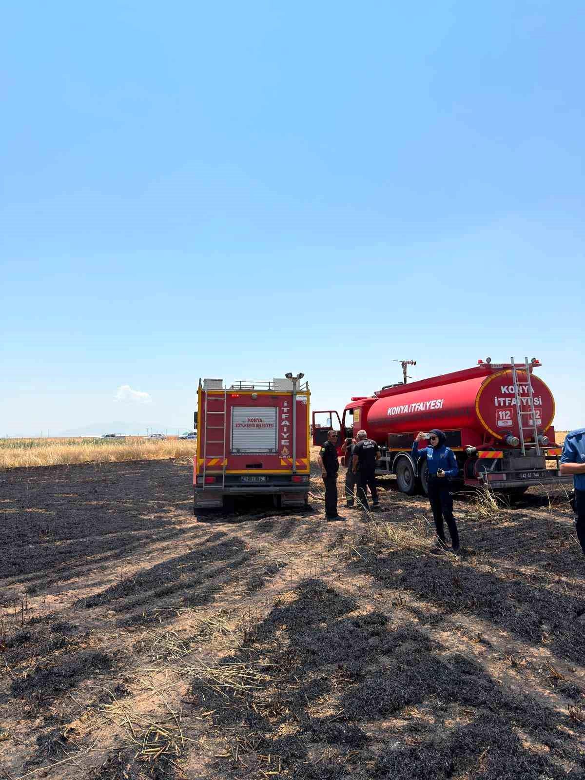 Karapınar'da 15 dönüm arpa ekili tarla yangında zarar gördü