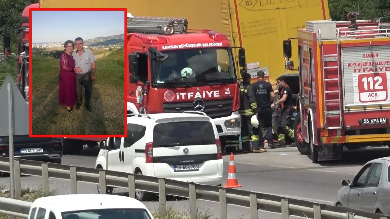 Samsun'da yürek yakan kaza! Tırın dorsesine çarpan otomobildeki çift can verdi