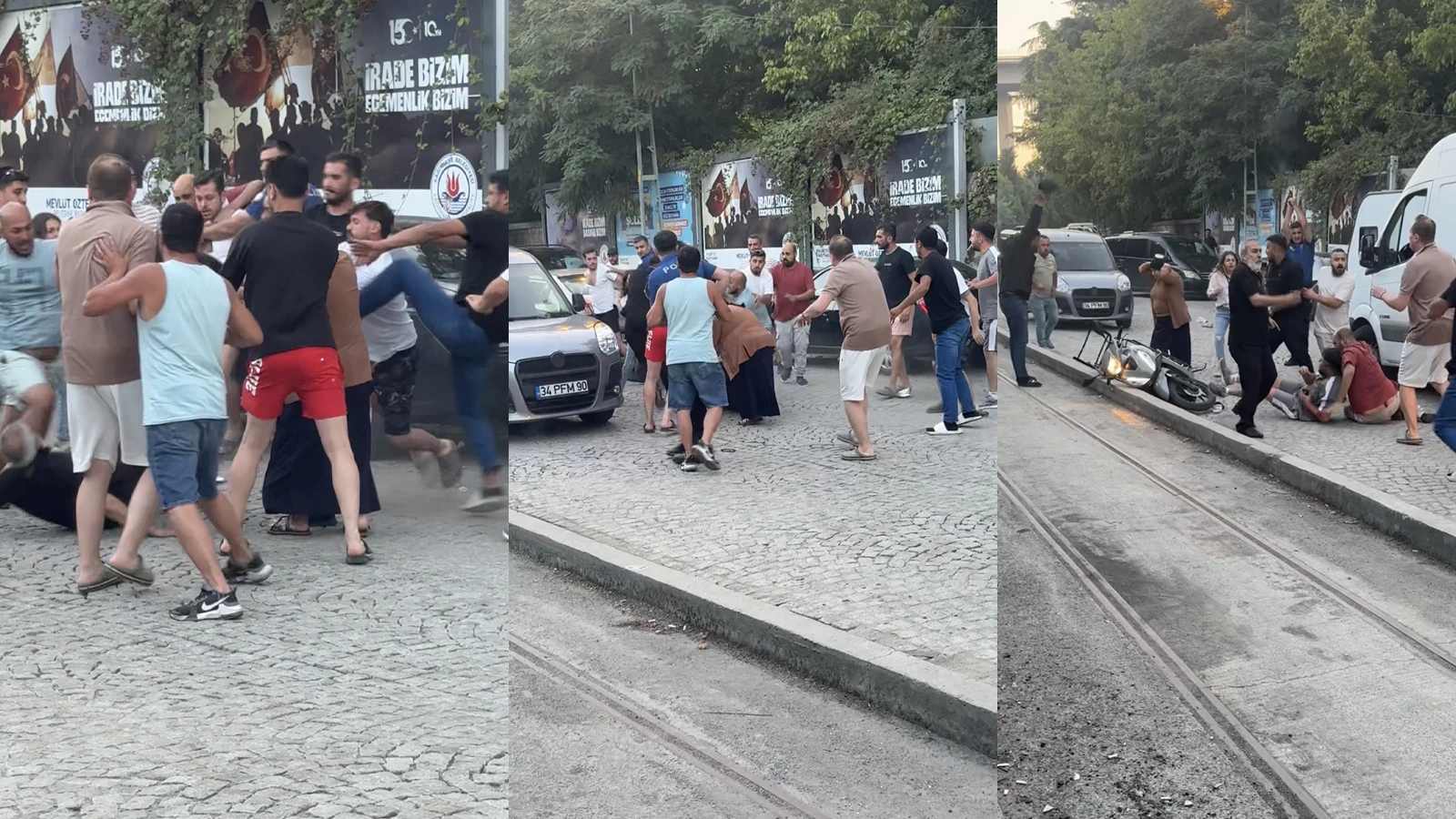 Trafikte dehşet... 4 kişi bıçaklandı, polis havaya ateş açarak ayırdı