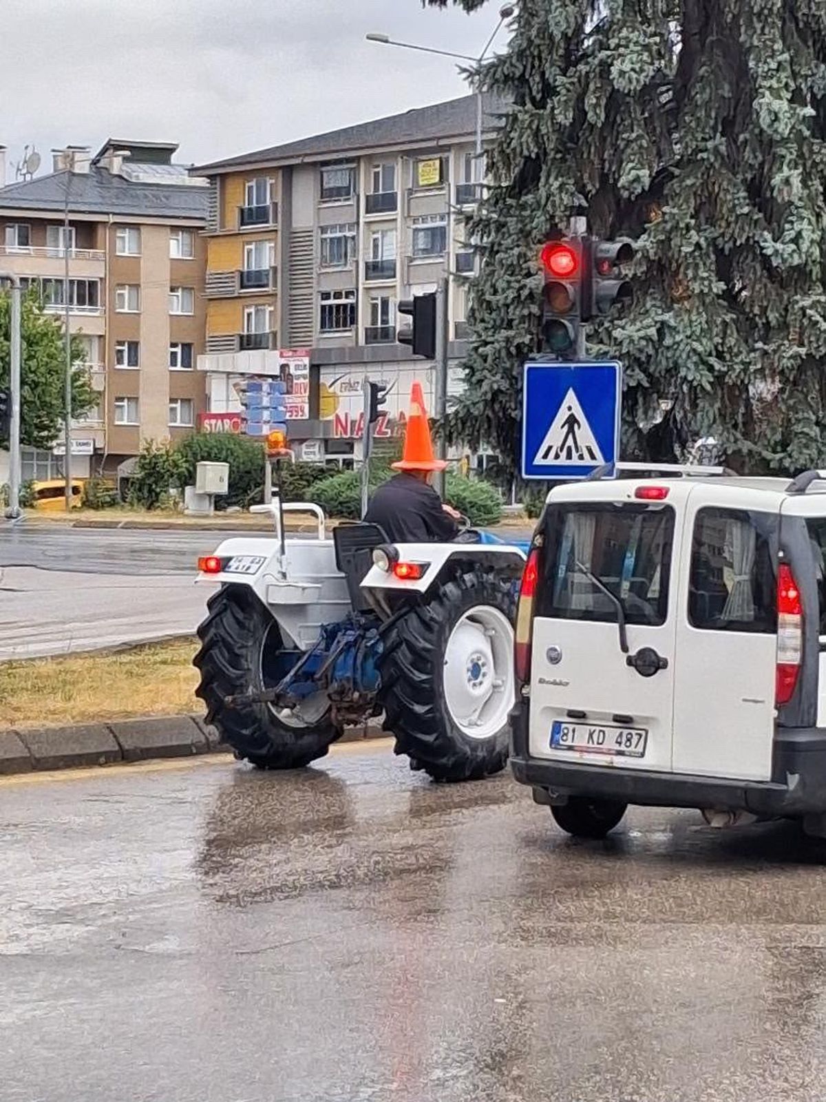 Bolu'da traktör sürücüsü yağmurdan dubayla korundu