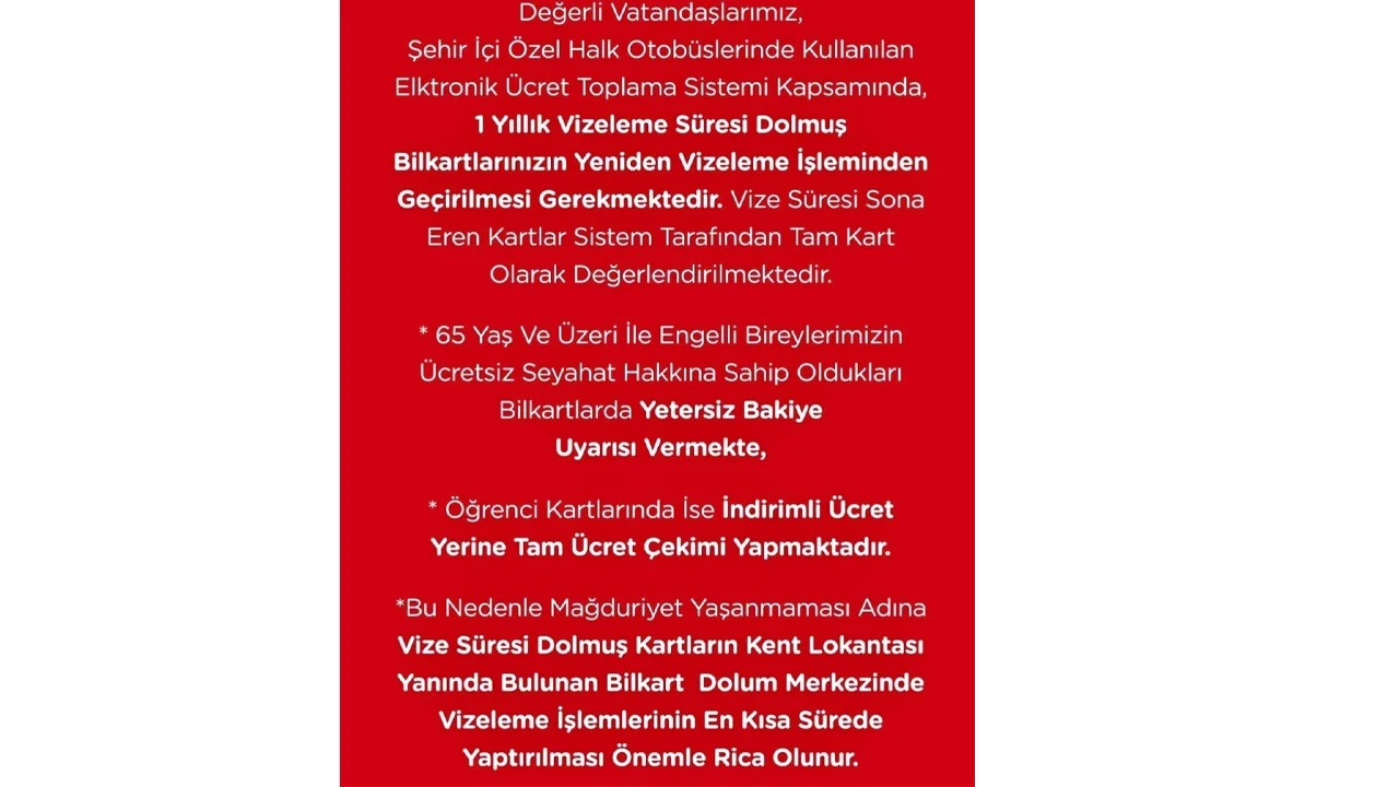 Bilecik Belediyesinden vizesi dolan BİLKART’lar ile ilgili duyuru