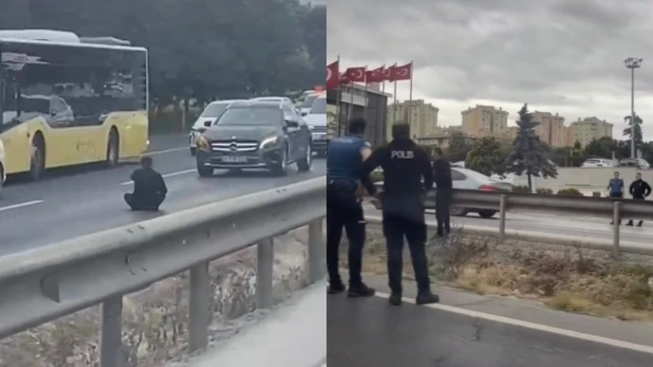 Büyükçekmece'de D-100'de elinde bıçakla polisi harekete geçirdi; trafik yoğunluğu oluştu