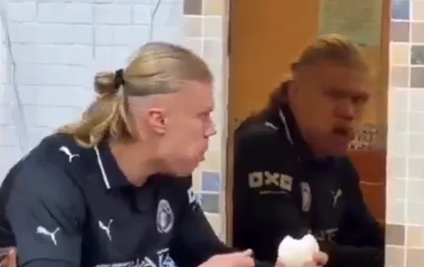 Futbolcu Haaland yemek yerken kendinden korktu! Sosyal medyada viral oldu