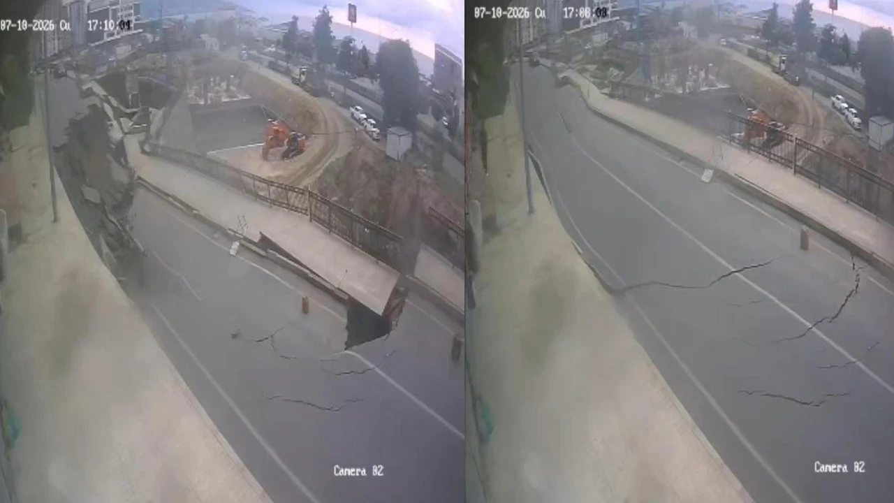Rize'de yurt inşaatı yanındaki yol çöktü: 2 bina tahliye edildi