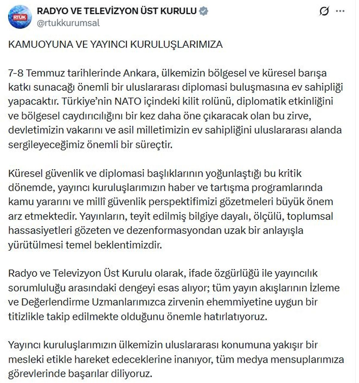 RTÜK'ten NATO Zirvesi'ne ilişkin açıklama