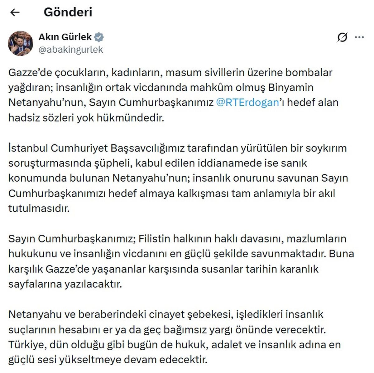 Bakan Gürlek: Netanyahu'nun, Cumhurbaşkanımızı hedef almaya kalkışması akıl tutulmasıdır