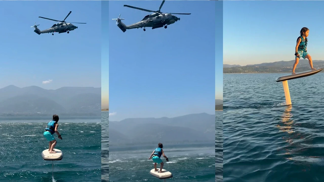 Zayn Sofuoğlu'ndan Sapanca'da tehlikeli gösteri: Helikopterin altından geçerken suya düştü