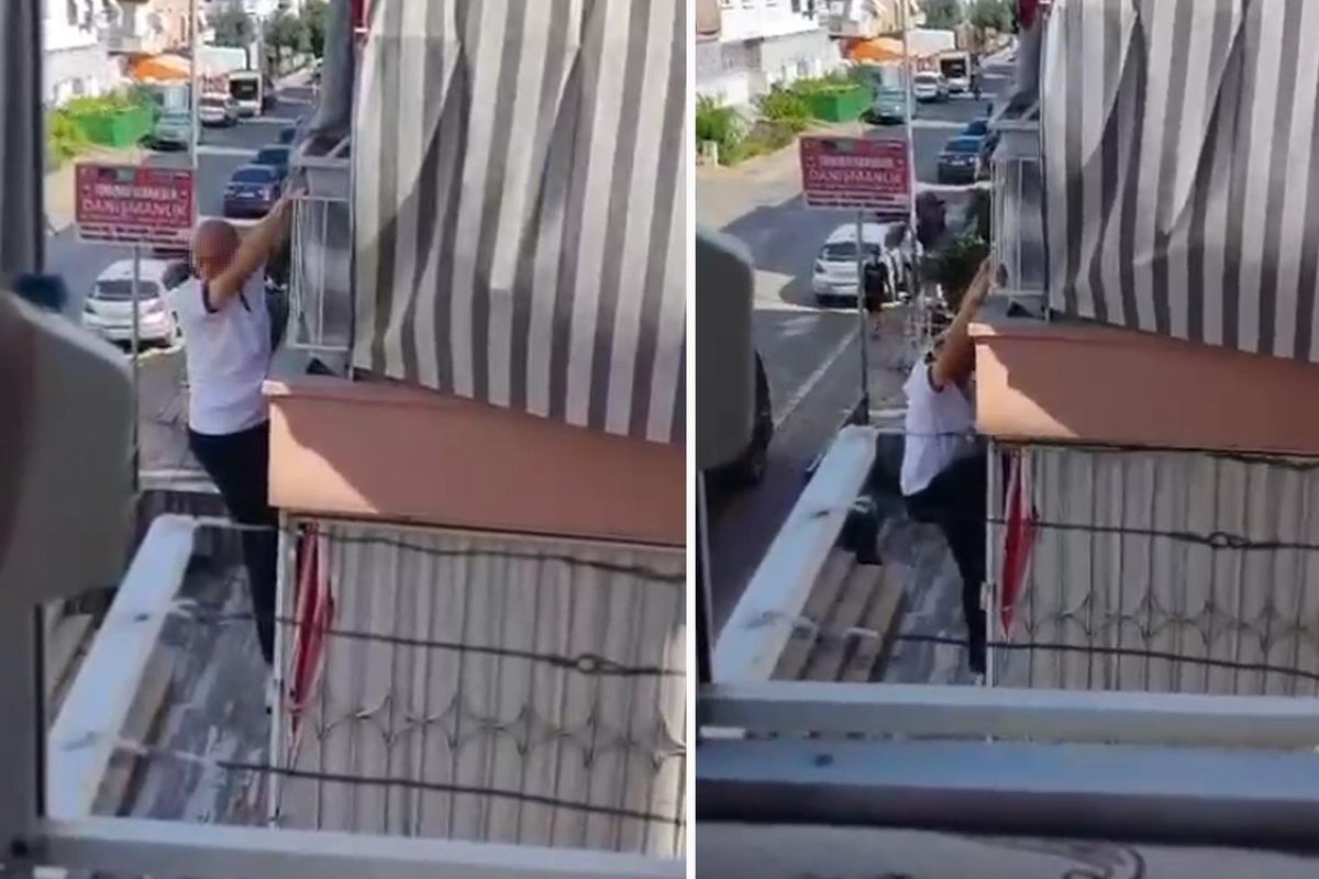 Balkon demirinde mahsur kaldı, itfaiye merdiveniyle kurtarıldı
