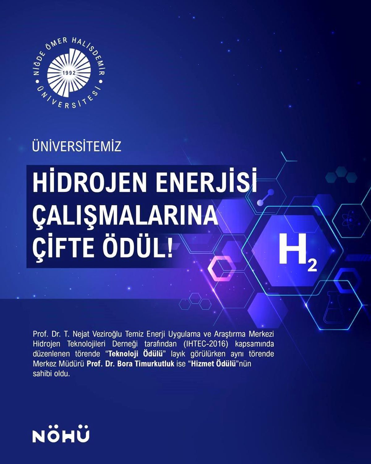 NÖHÜ'nün hidrojen enerjisi çalışmalarına çifte ödül