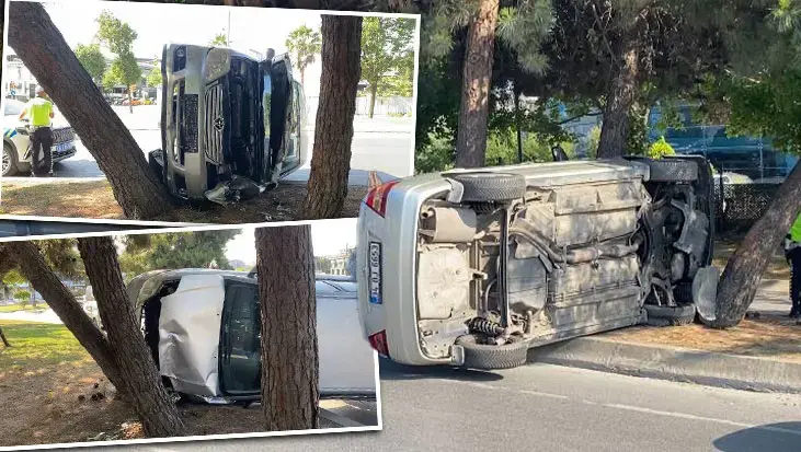 Bakırköy'de feci kaza! Ağaçlara çarpan araç yan yattı