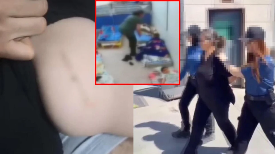 Öğle uykusuna yatırmak istediği çocukları elindeki çubukla darbetti: Görüntüler bir anaokulundan