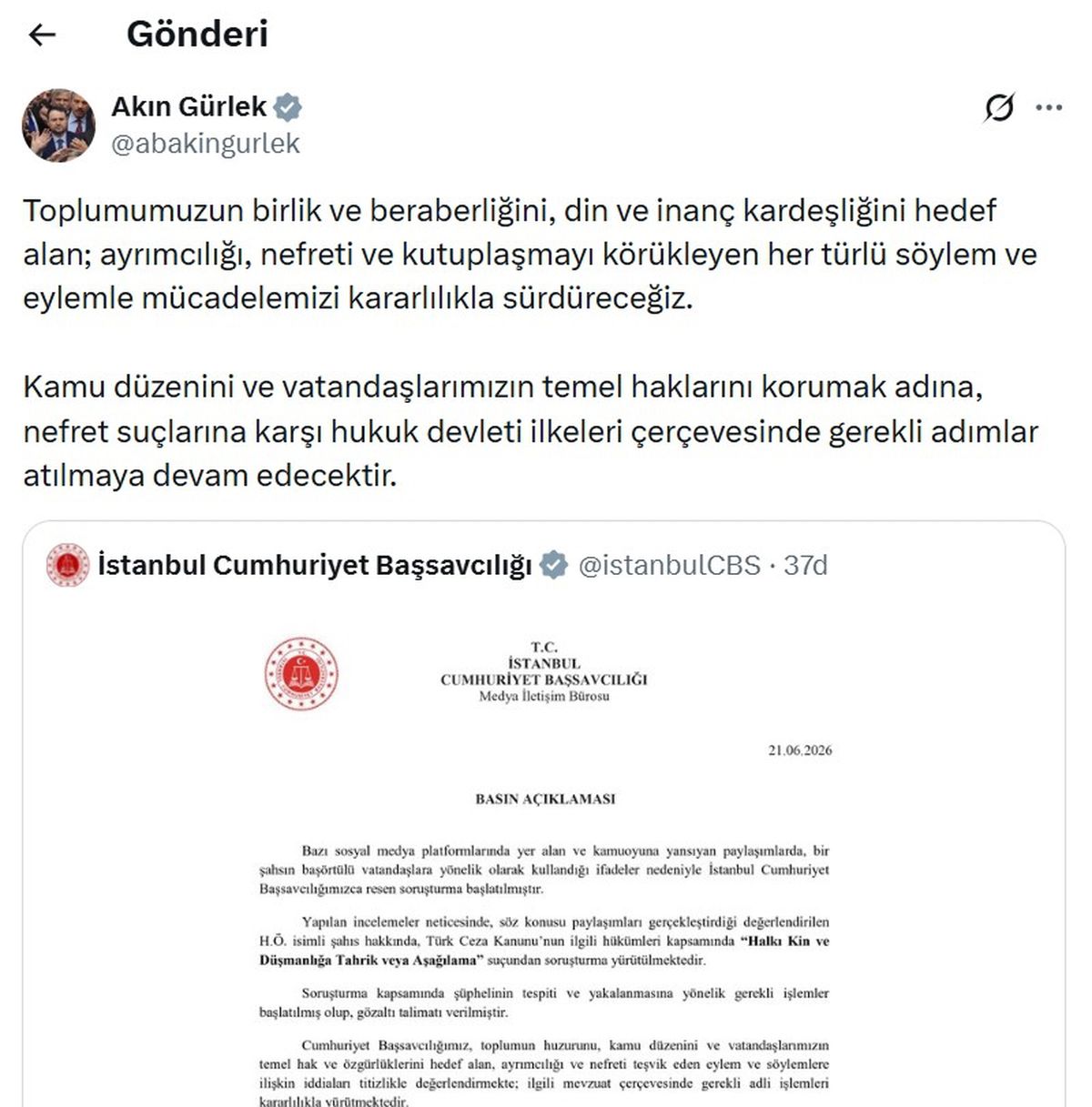 Sanal medyada başörtülü kadınlara yönelik sözler sarf eden kişi hakkında soruşturma başlatıldı