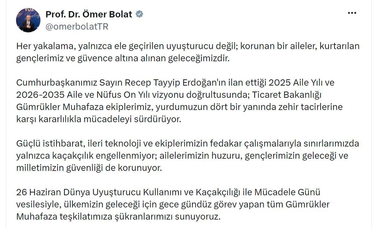 Bakan Bolat: Zehir Tacirlerine Karşı Mücadelemiz Kararlılıkla Sürecek