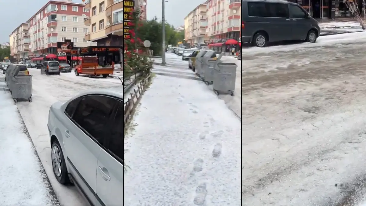 Ankara'da şiddetli yağış! Aniden bastırdı her yer beyaza büründü