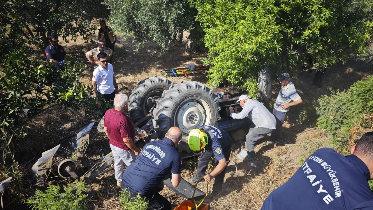 Kontrolden çıkarak devrilen traktörün altında kaldı