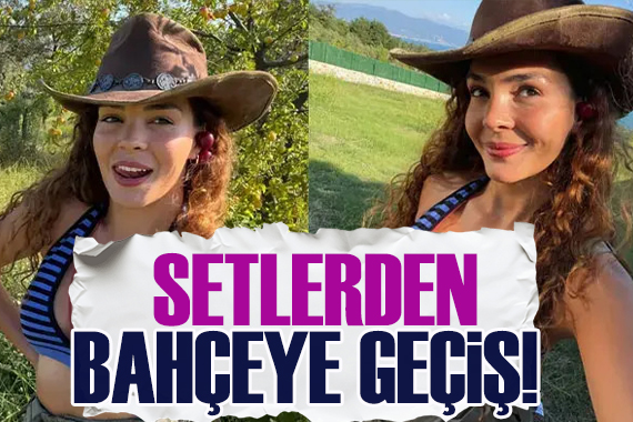 Ünlü oyuncu Ebru Şahin kovboy tarzıyla bahçeye indi : Dalından erik topladı