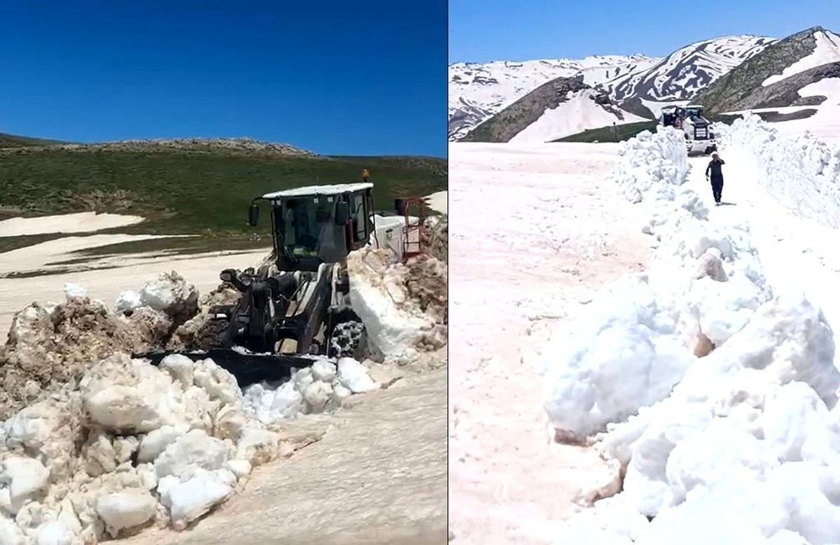 Hakkari'de yaz günü 3 metreyi bulan karda yol açma çalışması