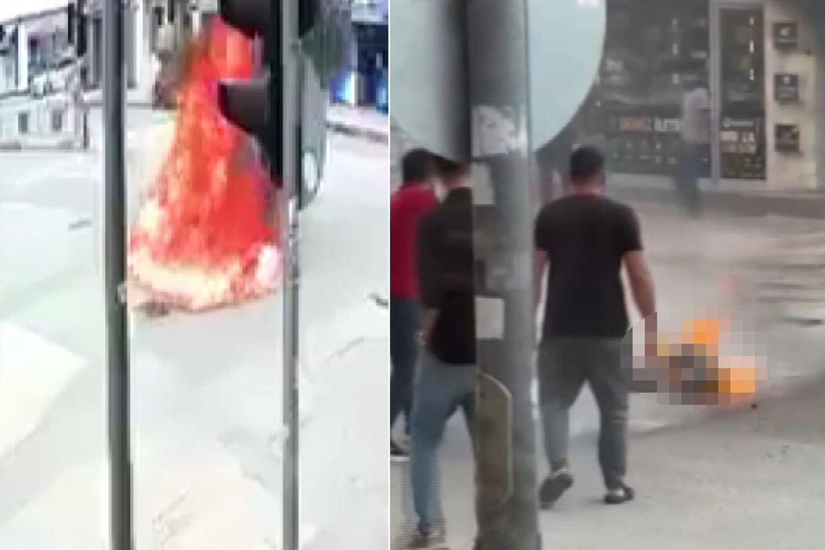 Zabıtanın uyarısı sonrası krize girdi, sokak ortasında benzinle kendini yaktı