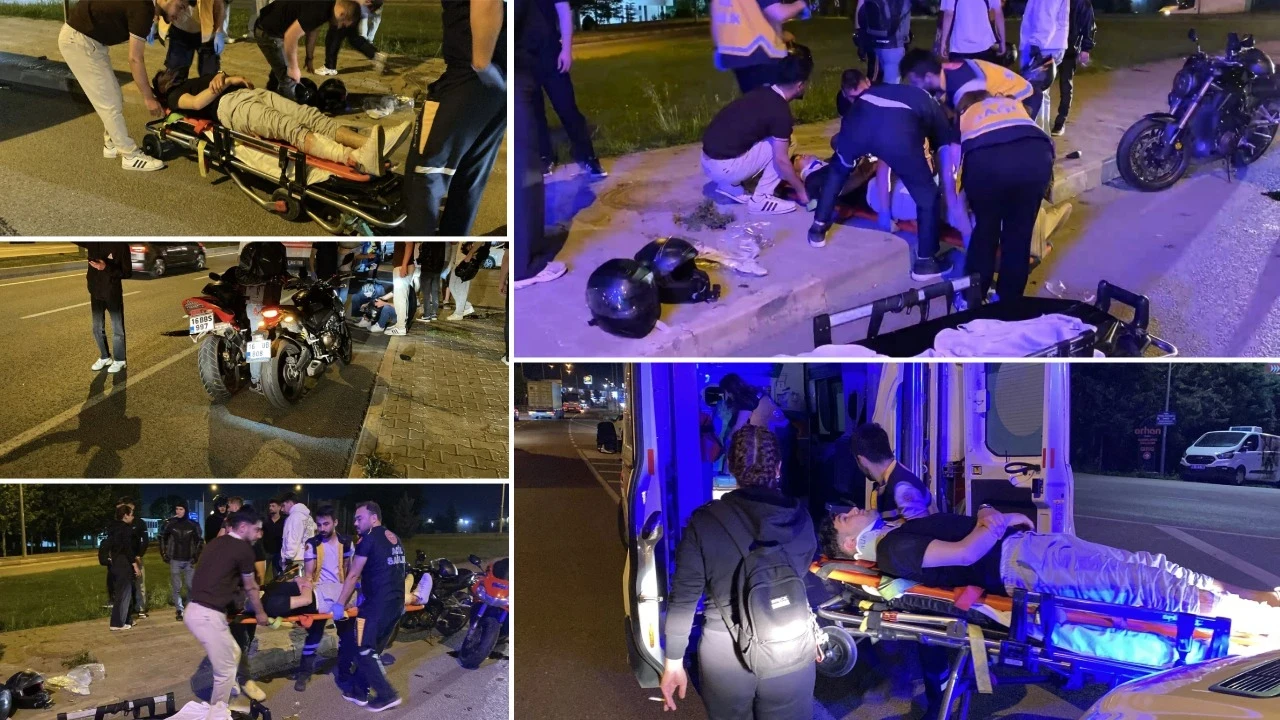 Motosiklet sürücüsü, emniyet şeridinde bekleyen motosikletlere çarptı: 3 yaralı