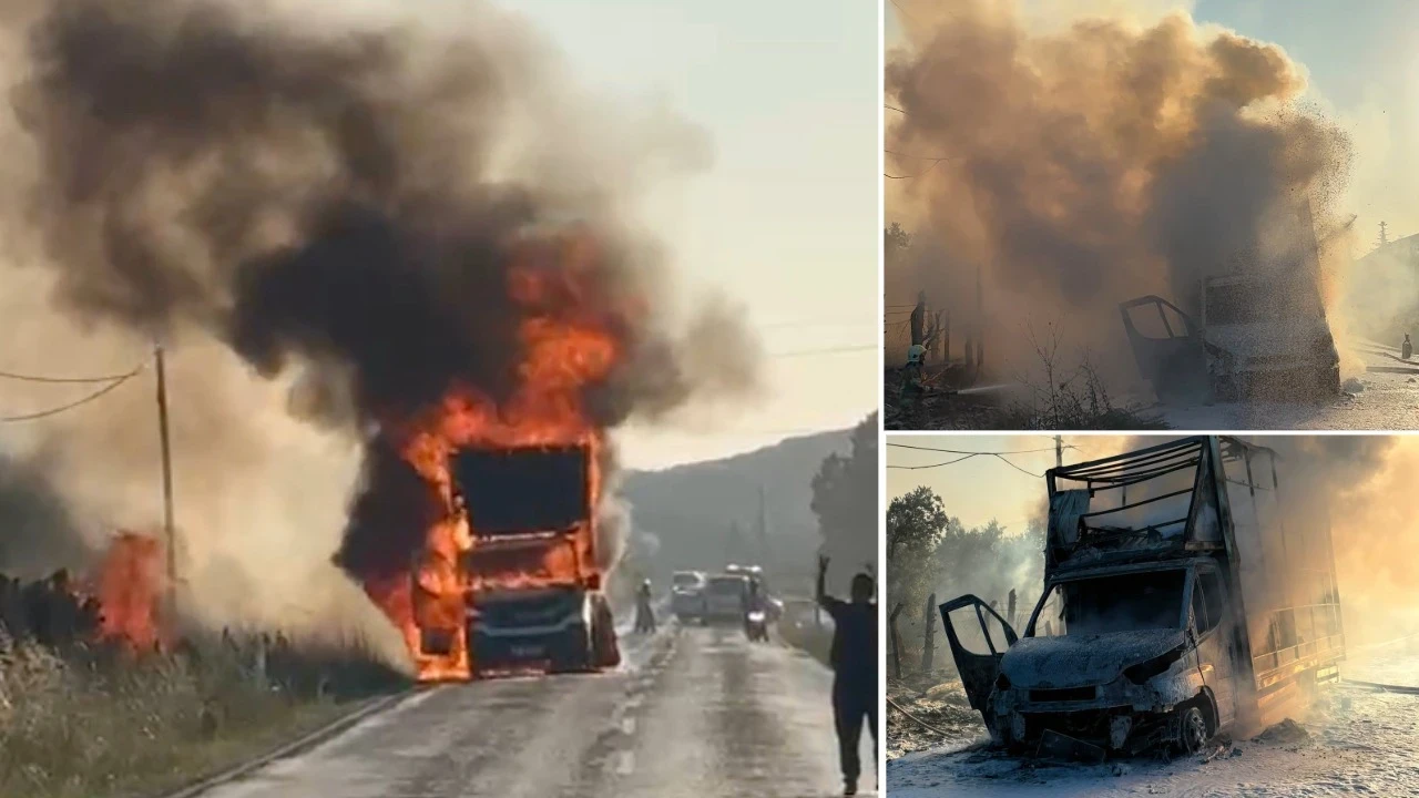 Seyir halindeki kamyonet alevlere teslim oldu