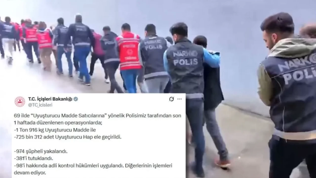 İçişleri Bakanlığı açıkladı: 69 ilde dev uyuşturucu operasyonu: 381 tutuklama!
