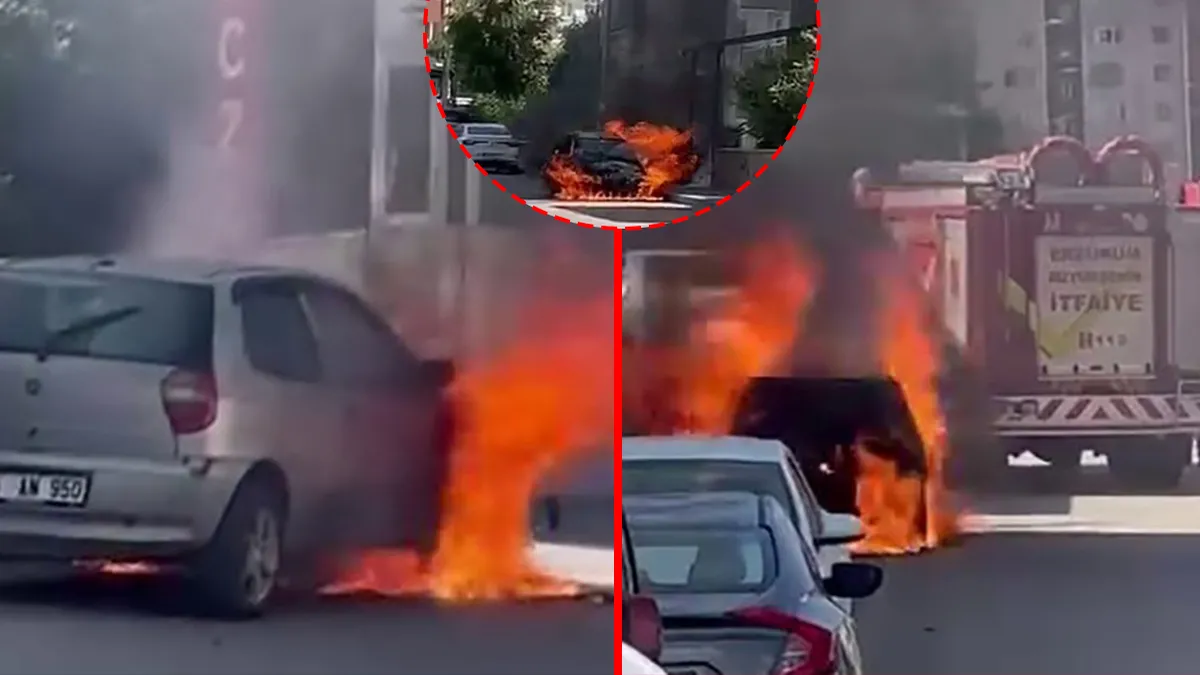Erzurum’da korkutan yangın! Park halindeki araç alev topuna döndü