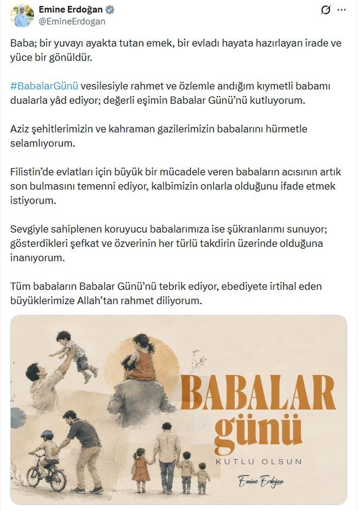 Emine Erdoğan'dan Babalar Günü mesajı