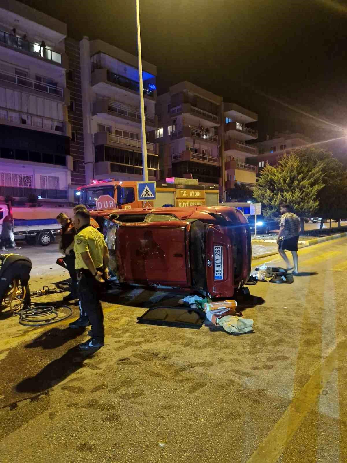 Kuşadası'nda takla atan otomobilin sürücüsü yaralandı